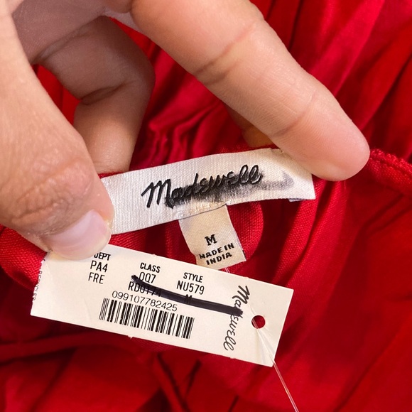 Madewell Textured V-Neck Midi Dress Medium Red Scarlet - Picture 3 of 6